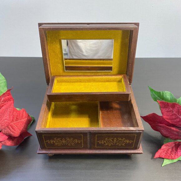 Handmade Wooden Jewelry Box, Velvet and Mirror, Top Opening Keepsake, Music Box, - Picture 2 of 7